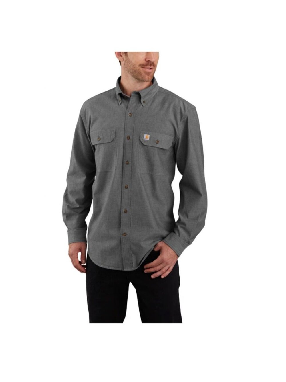 Carhartt Mens 2XL Fort Loose LS Fit Shirt Black Chambray Long Sleeve Button Up
